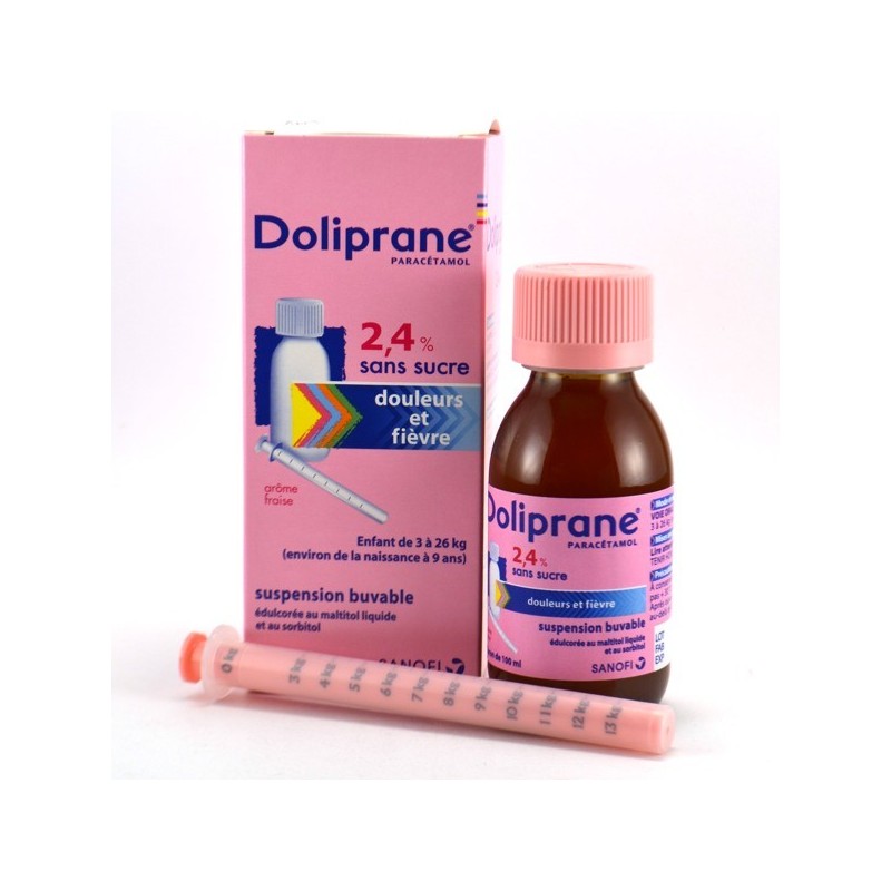 Doliprane sirop sans sucre, Paracetamol 2.4%, Flacon de 100ml, Douleurs et Fievre de l'enfant de 3 à 26 kg