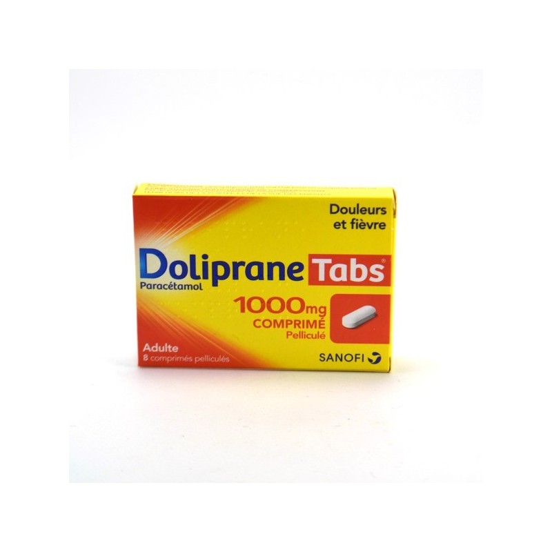 DolipraneTabs 1000mg, Adults, Pain & Fever - Sanofi, 8 coated tablets