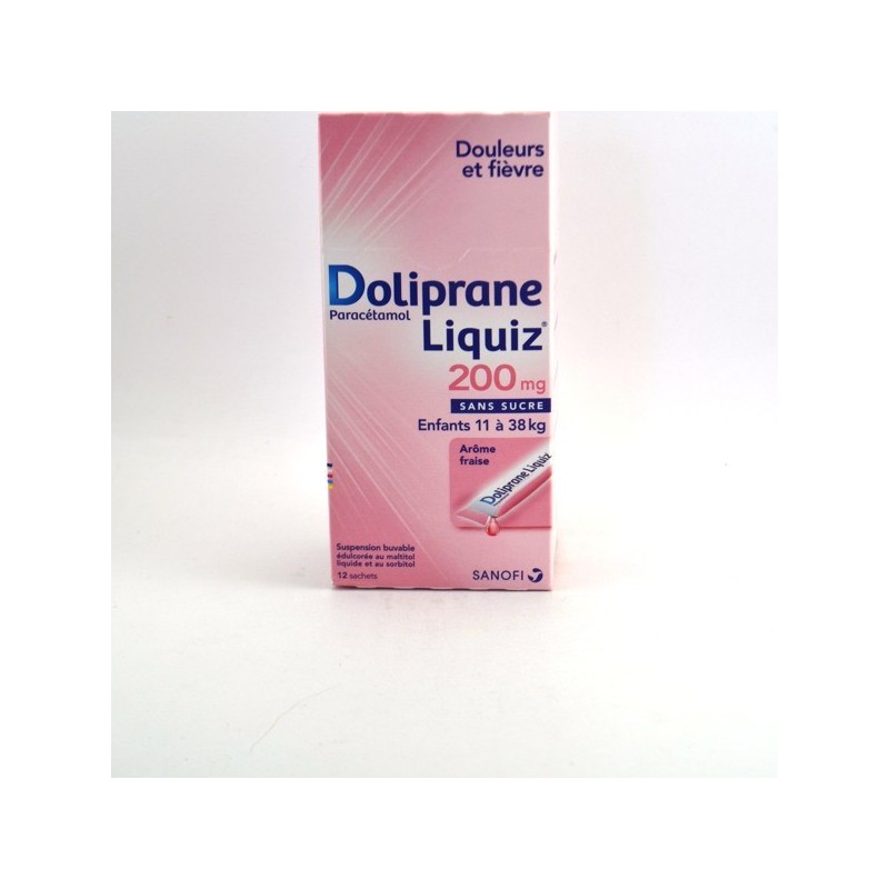 Dolipraneliquiz 200 mg SANS SUCRE, suspension buvable en sachet édulcorée au maltitol liquide et au sorbitol