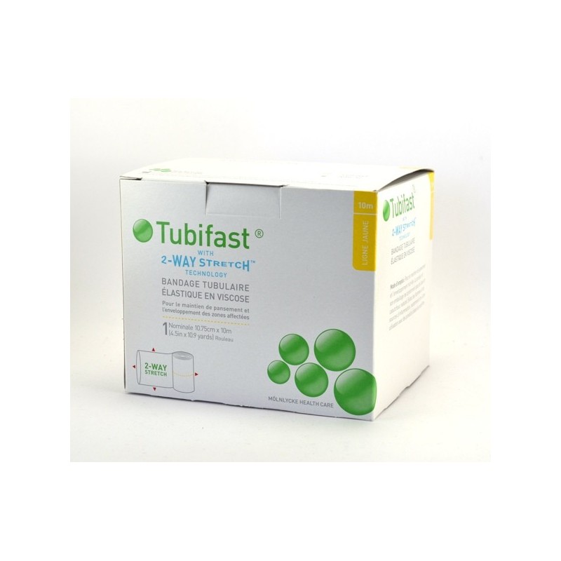 Tubifast Bandage Tubulaire Elastique en Viscose - Ligne Jaune 10.75 cm x 10 m