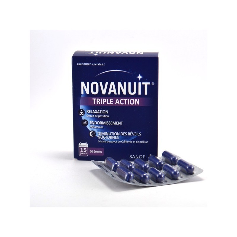  Novanuit Sleep Triple Action, Relaxation + Falling asleep + Night Awakenings, Box of 30 Capsules Sanofi Aventis