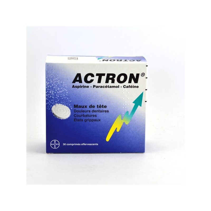  Actron – Aspirine 267mg/ Paracetamol 133mg / Cafeine 40mg - headache and other pain relief – Pack of 30 Effervescent Tablets Ba