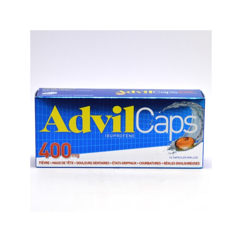 AdvilCaps 400mg of Ibuprofen, Box of 14 soft capsules
