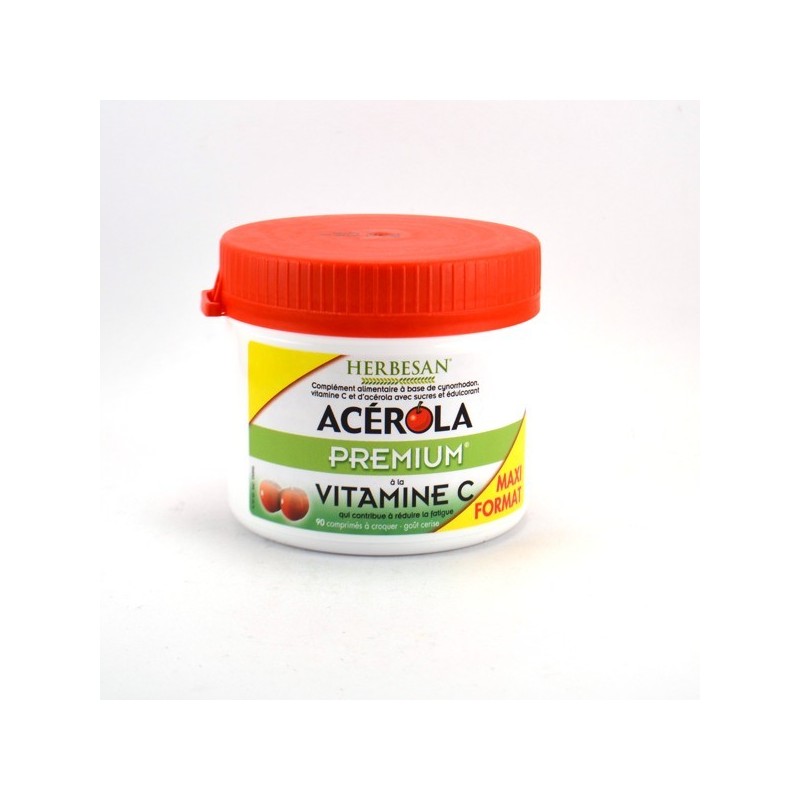 Acerola Premium Vitamin C 500, Herbesan, 90 chewable tablets, Cherry Flavour