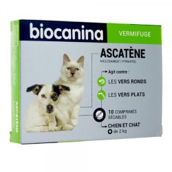  Ascatene Deworming For Dogs and Cats - Niclosamide 400 mg - Pyrantel 28.94mg - Biocanina, Box Of 10 Tablets Biocanina
