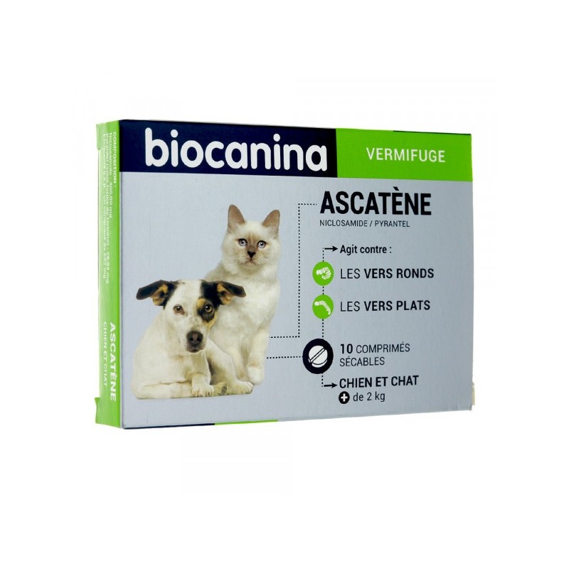  Ascatene Deworming For Dogs and Cats - Niclosamide 400 mg - Pyrantel 28.94mg - Biocanina, Box Of 10 Tablets Biocanina