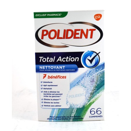 Polident Totale Action Nettoyant Pour Prothèses Dentaires Formule 4 en 1 - 66 Comprimés - GSK