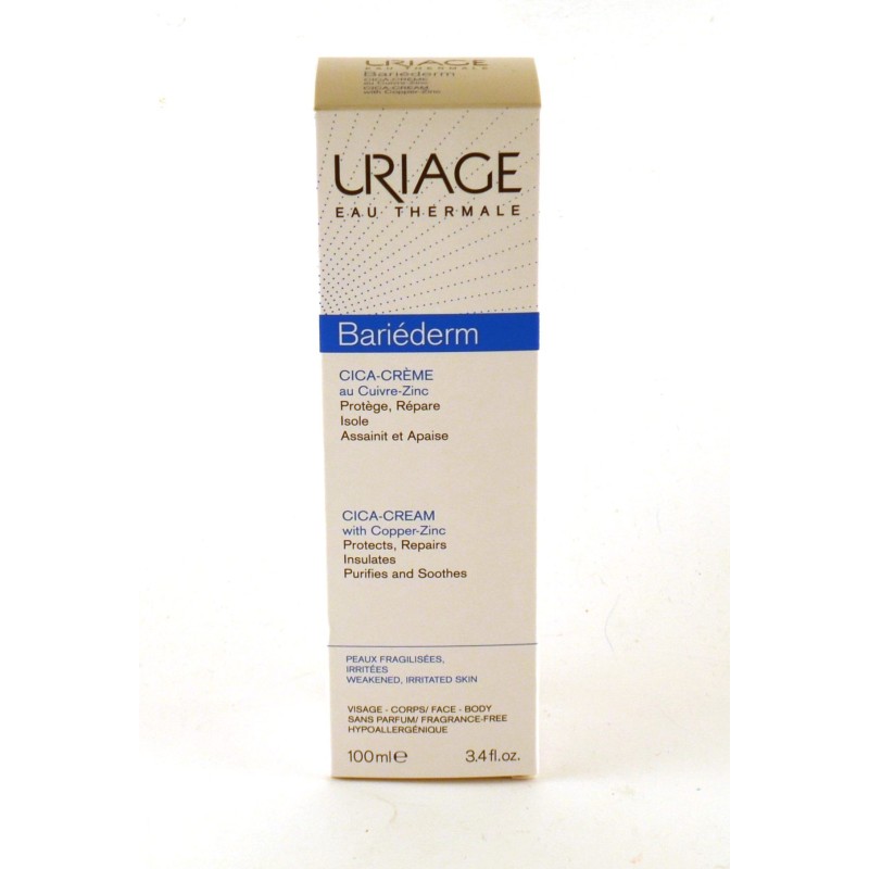 Uriage - Eau Thermale - Bariéderm - Cica- Crème Au Cuivre De Zinc  - Peaux Fragilisées - 100ml