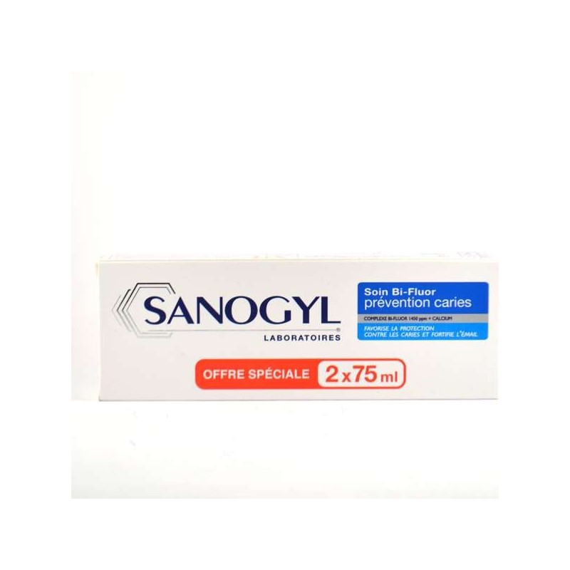  "Toothpaste Caries Prevention, Mentholated Flavor - SANOGYL ""White"" 2x75ml Lot" Sanogyl