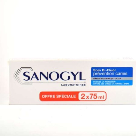  "Toothpaste Caries Prevention, Mentholated Flavor - SANOGYL ""White"" 2x75ml Lot" Sanogyl