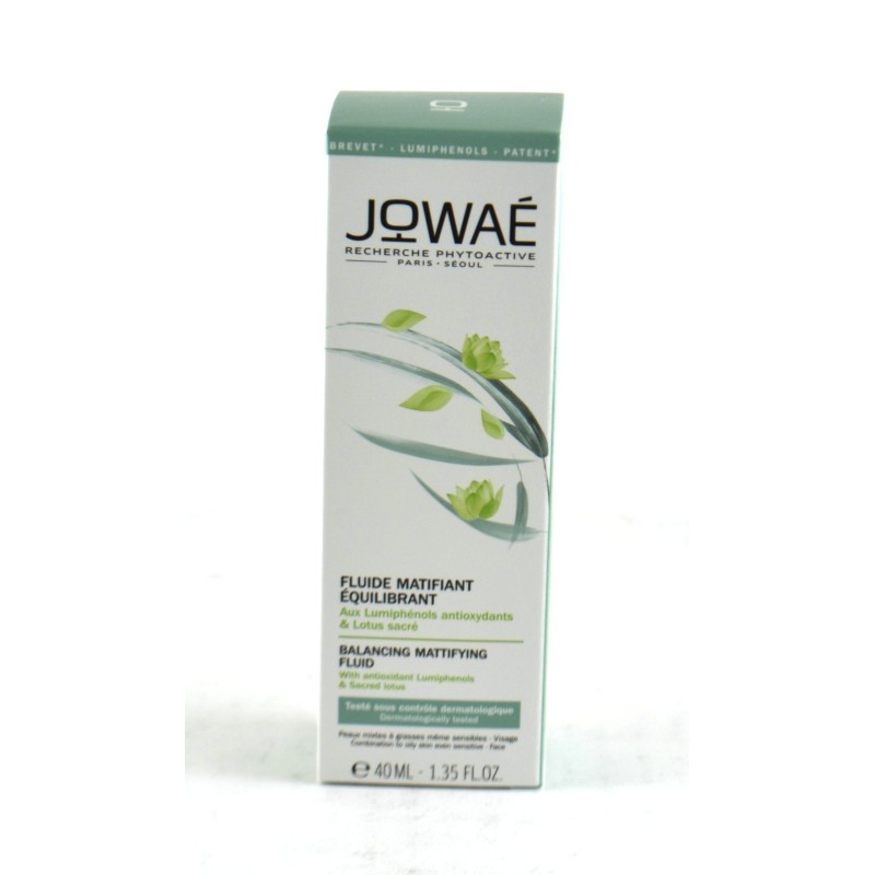 Fluide Matifiant Equilibrant- Lumiphénols Antioxydants & Lotus Sacré - Jowaé - Tube 40 ml