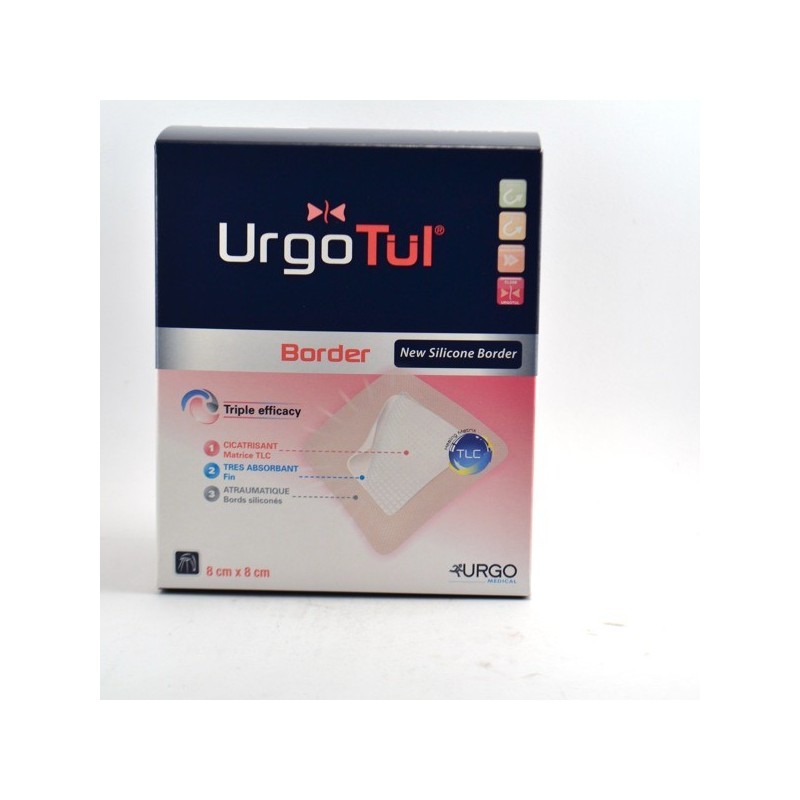 UrgoTul Border - Silicone Border 8x8 cm - Pansement Hydrocellulaire Adhésif - 16 Pansements