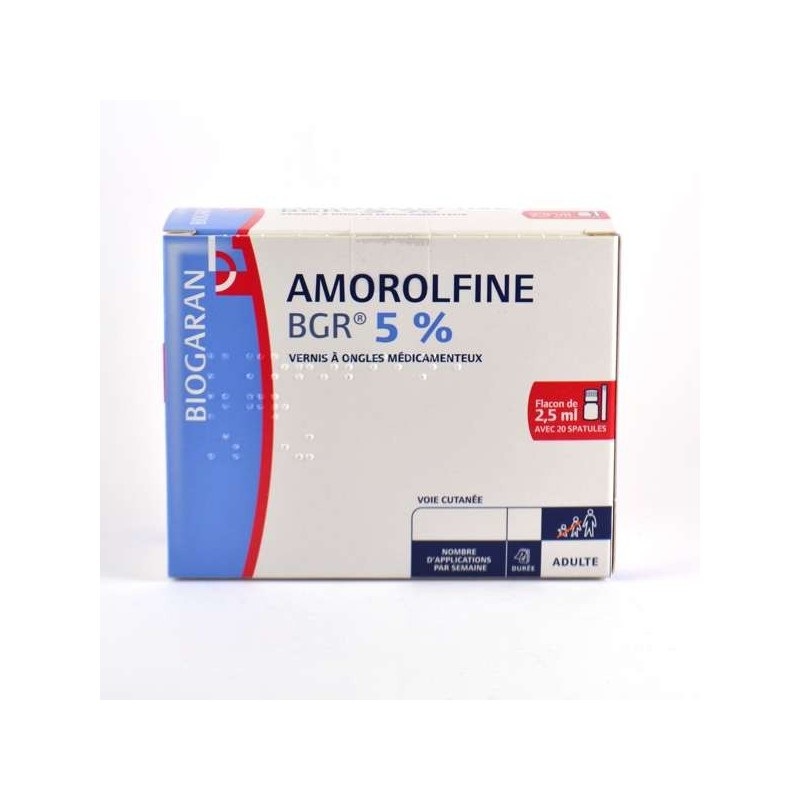 Biogaran Amorolfine 5%, 2.5ml varnish and 20 spatulas - Treatment for Nail Mycosis Biogaran