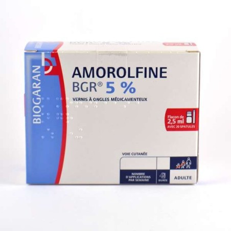 Biogaran Amorolfine 5%, 2.5ml varnish and 20 spatulas - Treatment for Nail Mycosis Biogaran