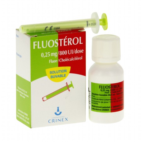  Fluosterol 0.25 mg/800 IU/dose, Fluoride/Vitamin D3 Infants - Oral Solution, Bottle of 22.5 ml + Syringe Fluostérol
