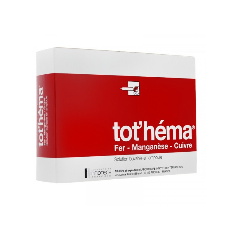 Tot'Hema Solution Buvable, Carence en Fer - 20 Ampoules de 10 ml