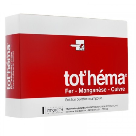 Tot'Hema Solution Buvable, Carence en Fer - 20 Ampoules de 10 ml
