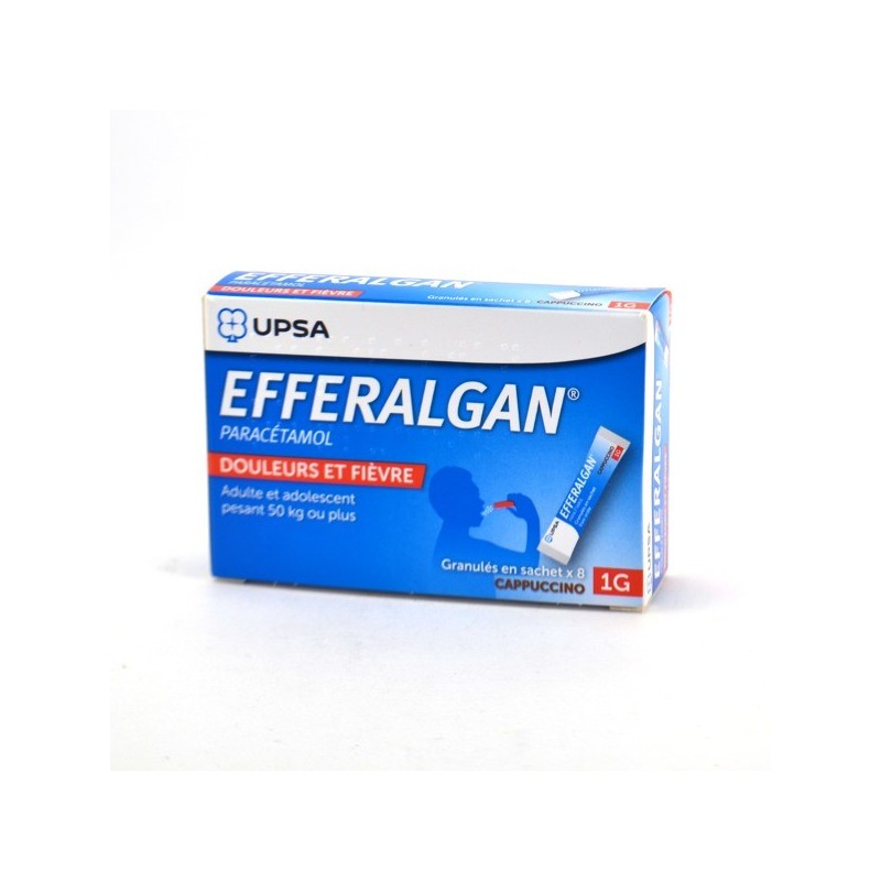  Efferalgan 1g, 8 sachets, Cappuccino flavour, Paracetamol 1g, Pains & Fever for adults over 50kg Upsa