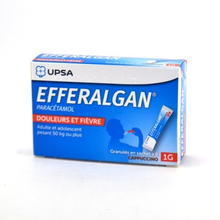 Efferalgan 1g, 8 sachets, Cappuccino flavour, Paracetamol 1g, Pains & Fever for adults over 50kg Upsa