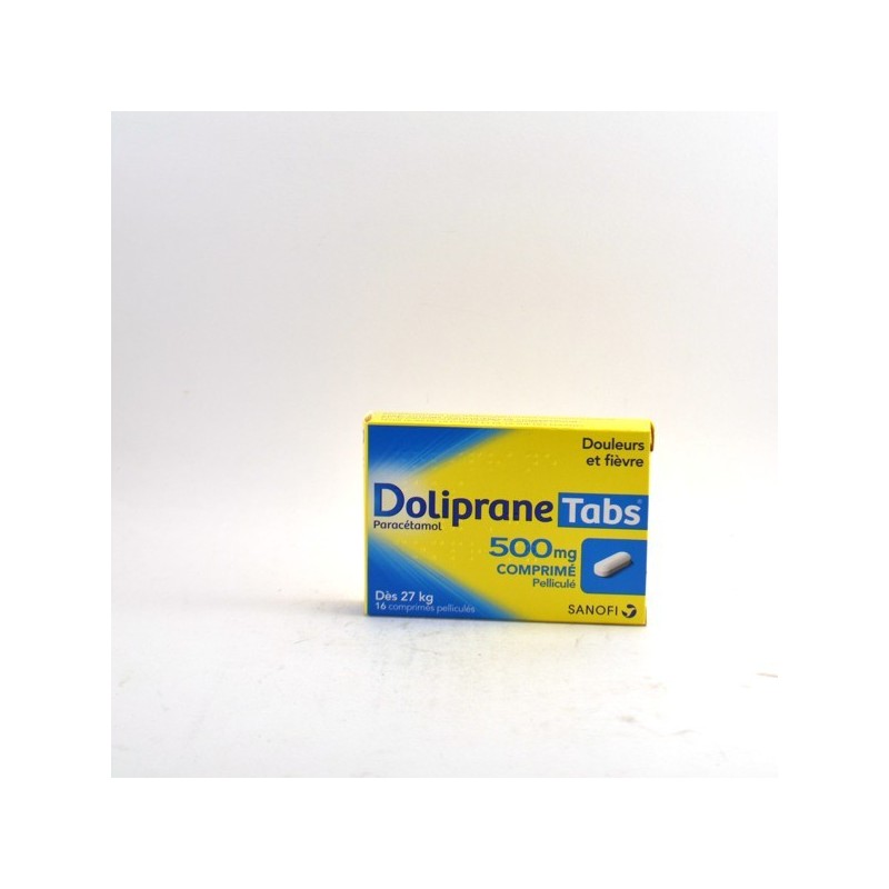 DolipraneTabs 500 mg, Dès 27 kg, Douleurs et Fièvre - Sanofi, 16 Comprimés Pelliculés