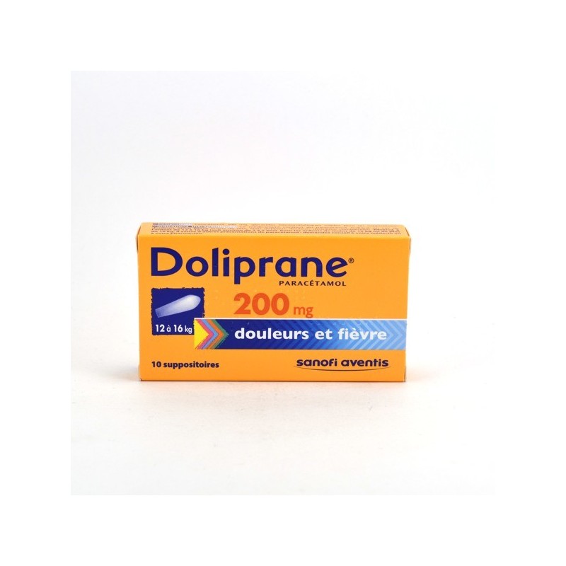 Doliprane Paracétamol  200mg Suppositoire Enfant 12 à 16 kg, Boite de 10