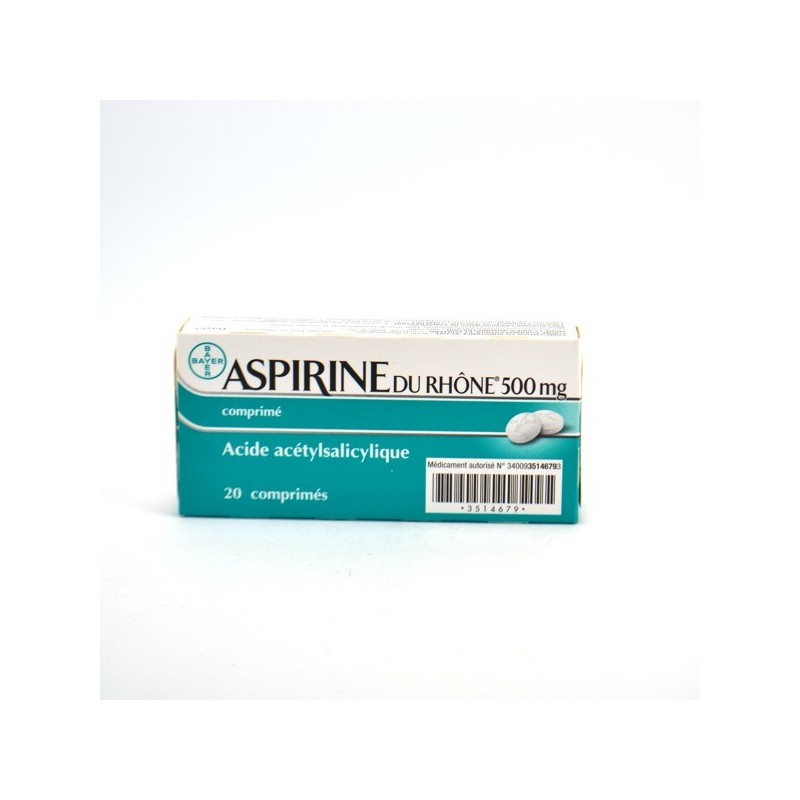  Aspirin du Rhone, 500mg, Tablet, Box of 20, 500mg acetylsalicylic acid Bayer