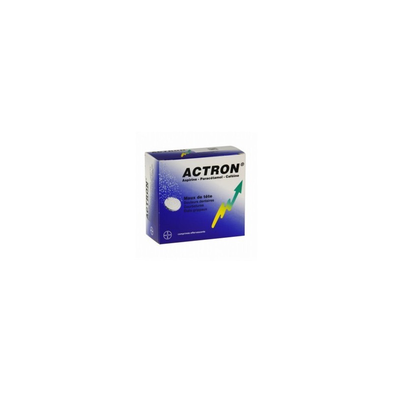 Actron Maux de Tête, Etats Grippaux, Aspirine 267mg/ Paracetamol 133mg / Cafeine 40mg, 20 Comprimés Effervescents