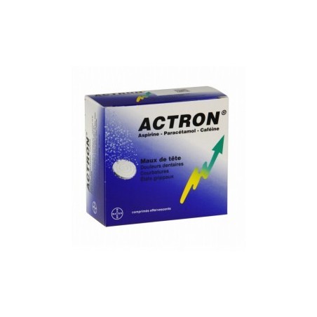 Actron Maux de Tête, Etats Grippaux, Aspirine 267mg/ Paracetamol 133mg / Cafeine 40mg, 20 Comprimés Effervescents