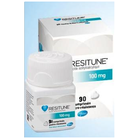 Resitune 100 mg, comprimé gastro-résistant Acide acétylsalicylique Boite De 90 ACTUELLEMENT EN MANQUE FOURNISSEUR