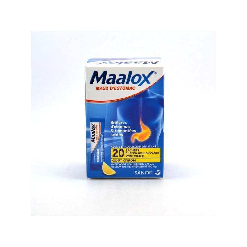 Maalox Solution for Gastric Problems (Lemon Flavour) – 20 Single-Dose Sachets Sanofi Aventis