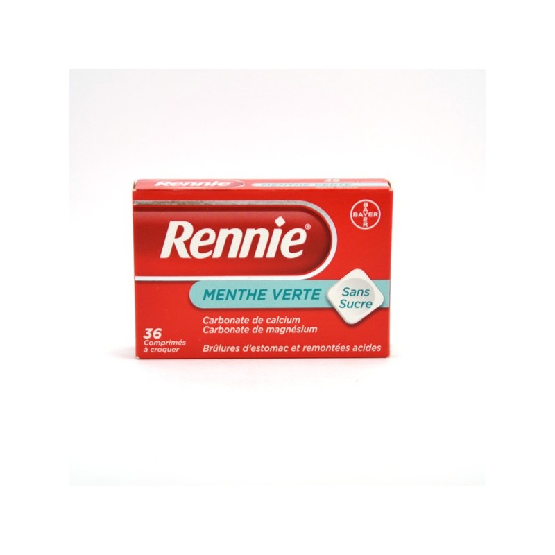 Rennie Comprimé A Croquer Menthe Verte Sans Sucre Brûlure d'estomac, Boite de 36