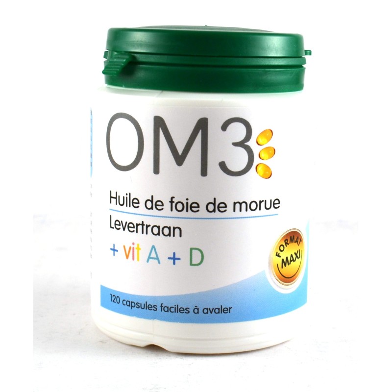 OM3 Huile de Foie de Morue + vit. A + D, 120 capsules faciles à avaler