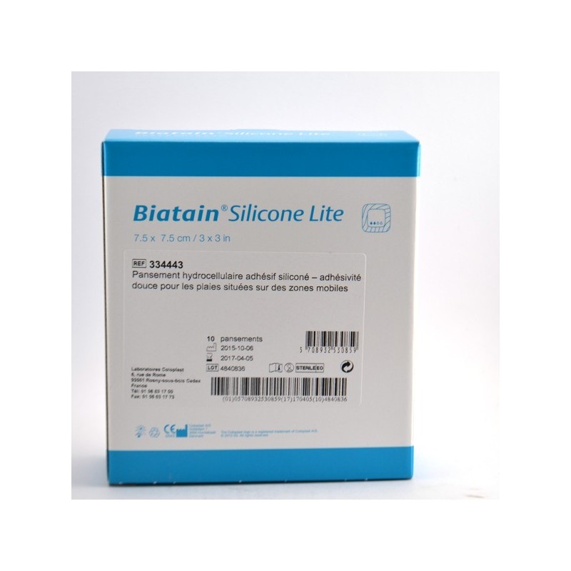 Biatain Silicone Lite, 10 Pansements Hydrocellulaires Adhésifs Siliconés de 7.5 x 7.5 cm