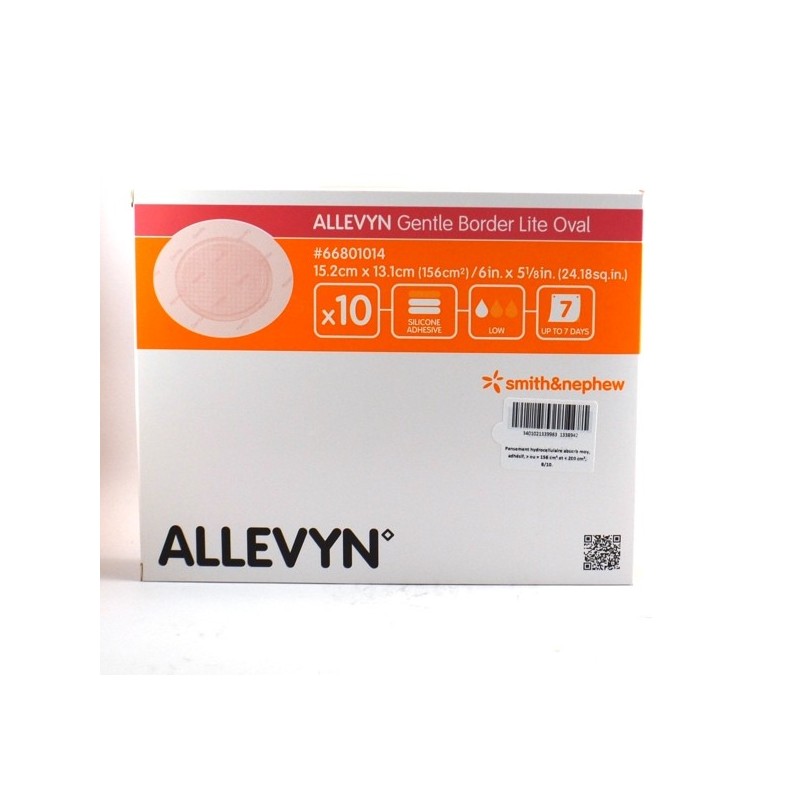 ALLEVYN Gentle Border Lite Oval, 10 Pansements de Mousse Hydrocellulaire Adhésif - Smith&Nephew - 15.2x13.1cm