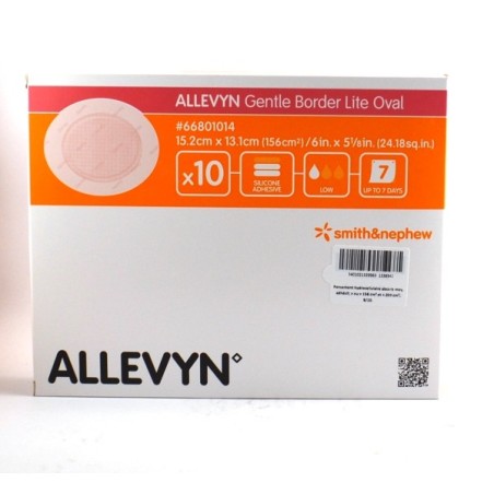 ALLEVYN Gentle Border Lite Oval, 10 Pansements de Mousse Hydrocellulaire Adhésif - Smith&Nephew - 15.2x13.1cm