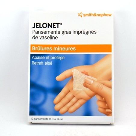 Jelonet Pansements Gras Imprégnés de Vaseline 10cmx10cm, Boite de 10