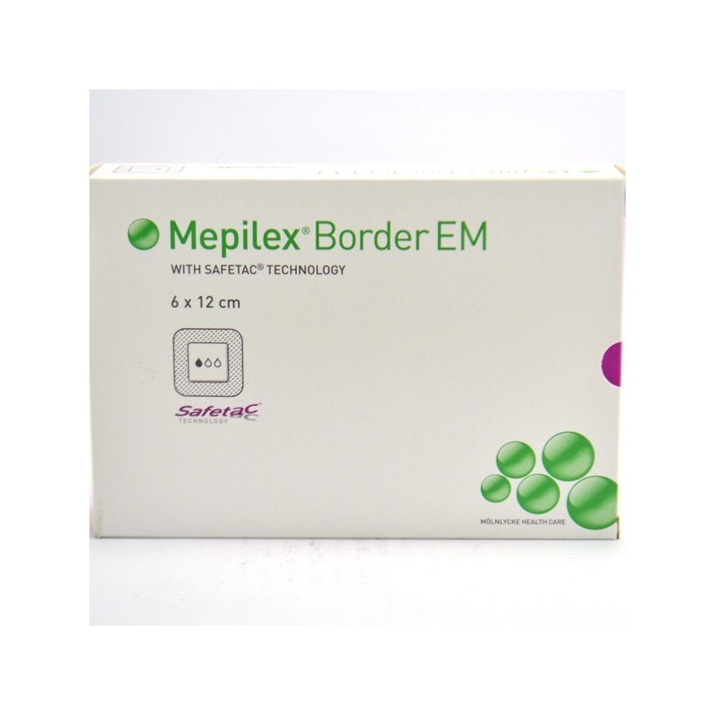 Mepilex Border EM, 10 Pansements Hydrocellulaires Auto-adhésifs Siliconés de 6 x 12 cm