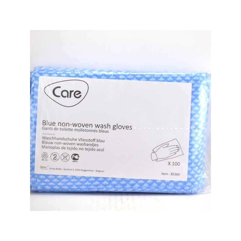Blue Fleece Washclothes, Non Woven, Single Use - Care, x100 Care