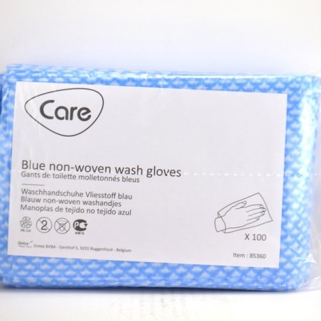 Blue Fleece Washclothes, Non Woven, Single Use - Care, x100 Care