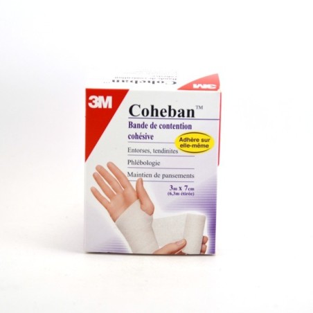 Coheban 3M Blanc Bande de Contention Cohésive 7cm x 3m