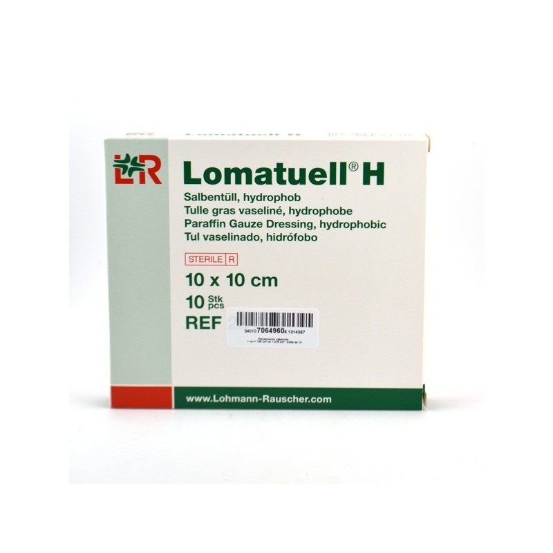 Lomatuell H, Vaseline Fat Tulle, Hydrophobic, Sterile - 10x10 cm, 10 Pieces - Lohmann & Rauscher ref 23315 Velpeau