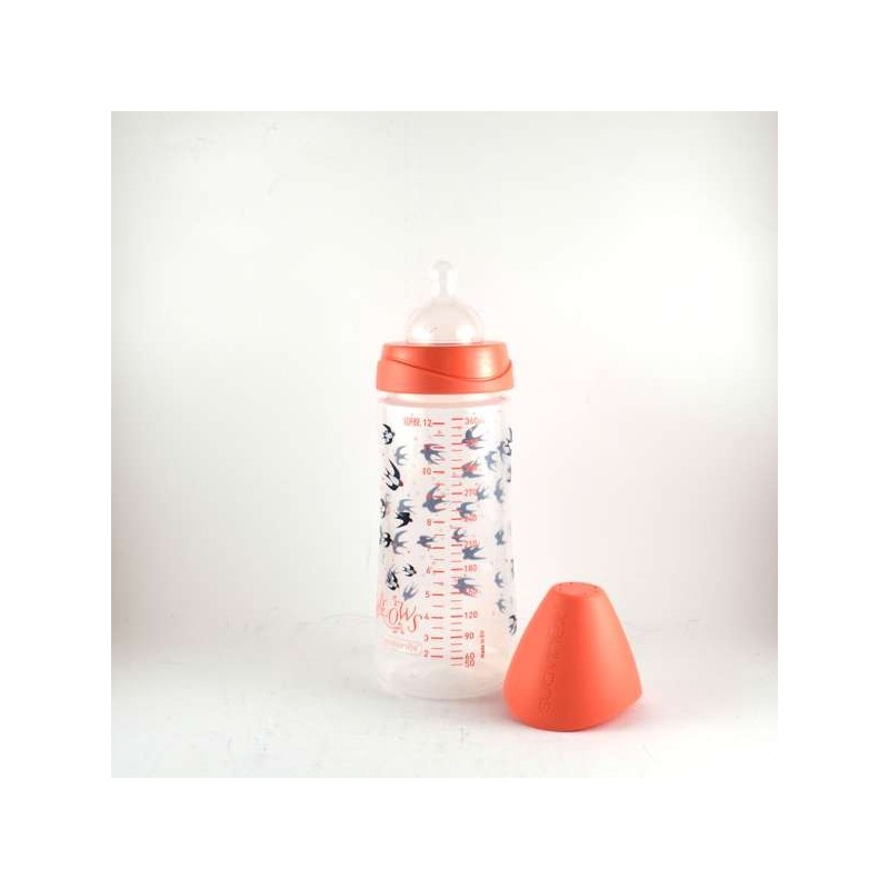 Biberon Oiseaux Rose, Tétine Ronde, Bouillie, Silicone -  +4 Mois, 360 ml, Suavinex