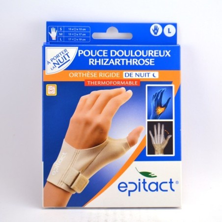 Orthèse Rigide de Nuit Thermoformable, Pouce Douloureux Rhizarthrose - Epitact, Main Droite, Taille L