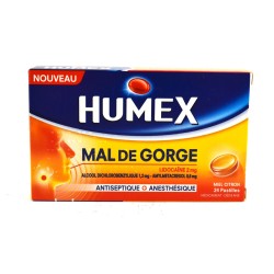 Humex Mal de Gorge, Pastilles Miel Citron, Antiseptique + Anesthesique - 24 Pastilles Lidocaine 2mg / Alcool Dichlorobenzylique