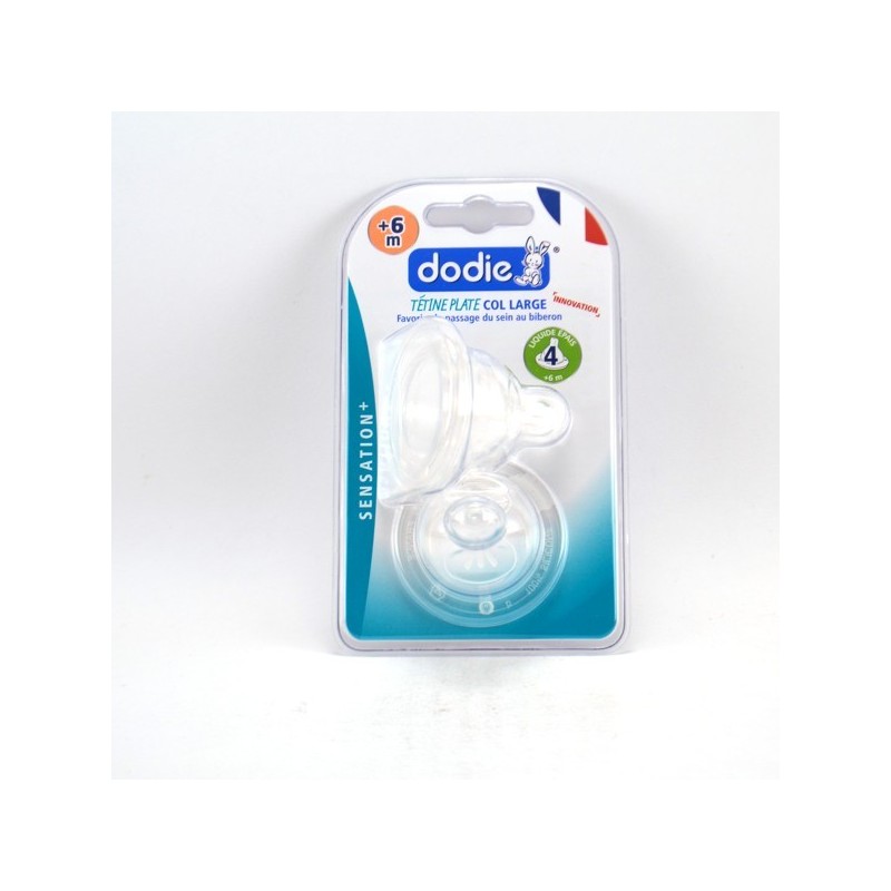 Set of 2 Flat Nipples for Large Neck Bottle Sensation + Silicone +6 Months Fast Flow and for Thick Liquids, Dodie N°4 Dodie