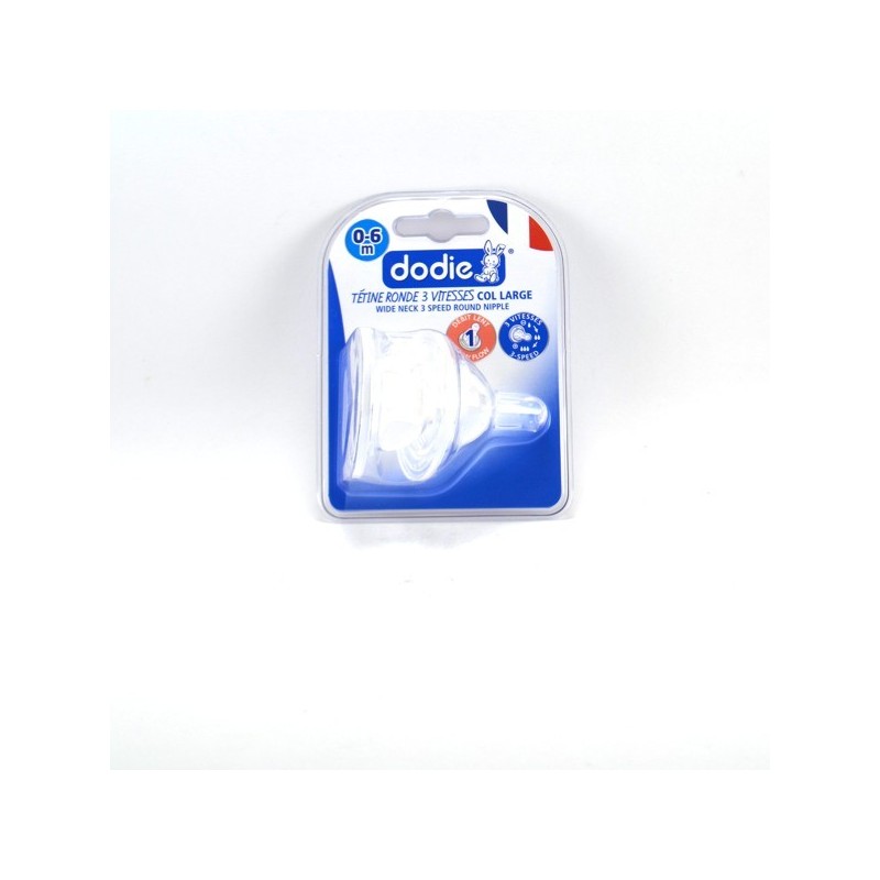 Set of 2 Round Pacifiers - 3 Speed for Large Neck Bottle  - Silicone 0-6 Months - Slow Flow, Dodie No. 1 Dodie