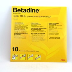  Betadine MEDA 10% Tulle, Box 10 tulles 10x10 Meda