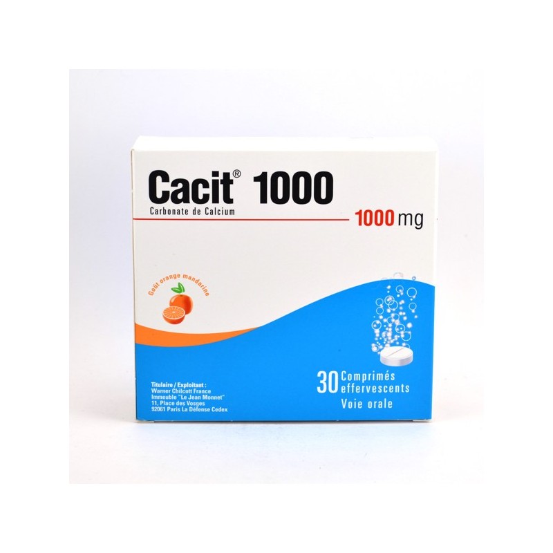 Cacit 1000 mg Carbonate de Calcium, 30 Cps Effervescents Goût Mandarine