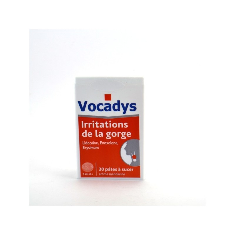 Vocadys Irritation de la Gorge, 30 Pâtes à Sucer, Lidocaïne Enoxolone Erysimum