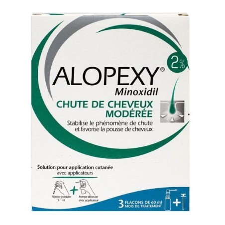 Alopexy - minoxidil 2% - Chute de cheveux modéré - 3 flacons de 60ml